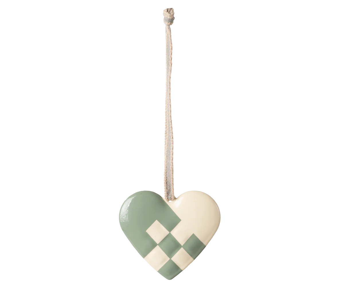 Metalophæng - flettet hjerte, mint, lille