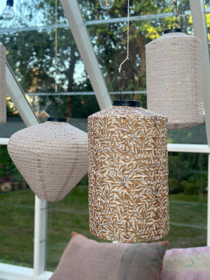 Lanterne med solceller cylinder oliven