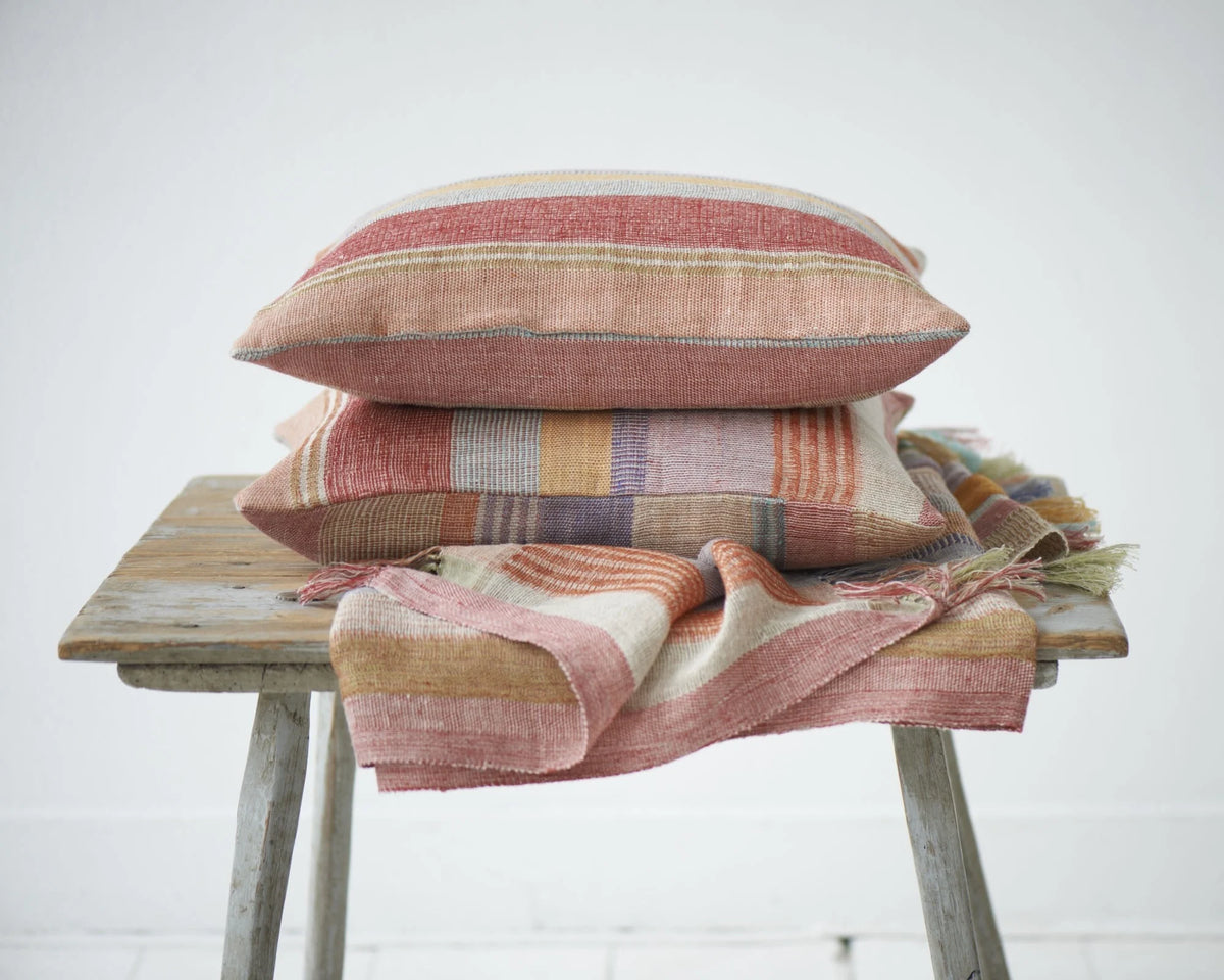 ML Fabrics Multi stripe Red Cushion Cover