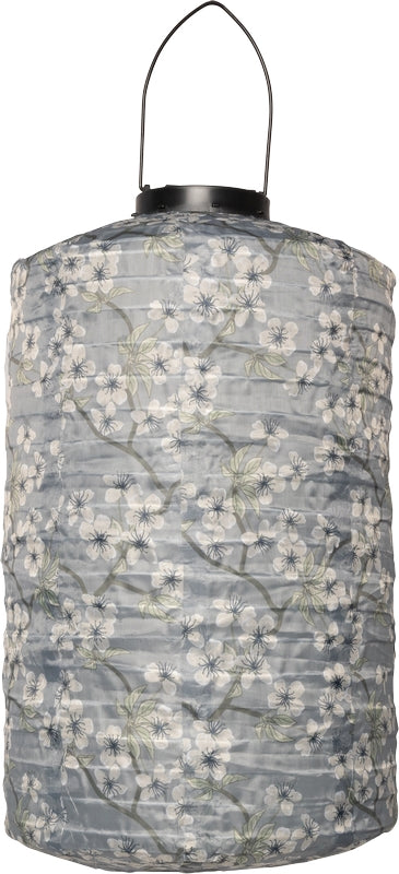 Lanterne med solceller cylinder støvblå blomst
